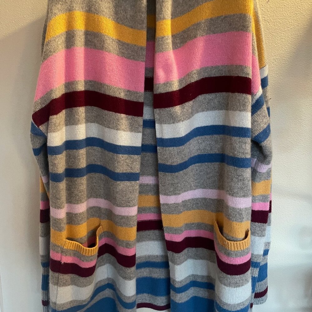 White + Warren Striped Cashmere Cardigan